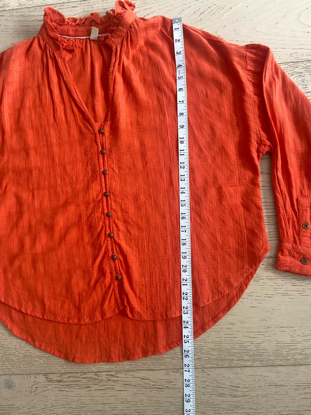 Anthro Pilcro Tavi Oversized Textured Cotton Blouse Small Coral Red Top EUC - Picture 10 of 10
